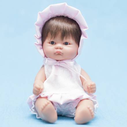 Кукла пупсик в розовом чепчике на завязочках, 20 см. 